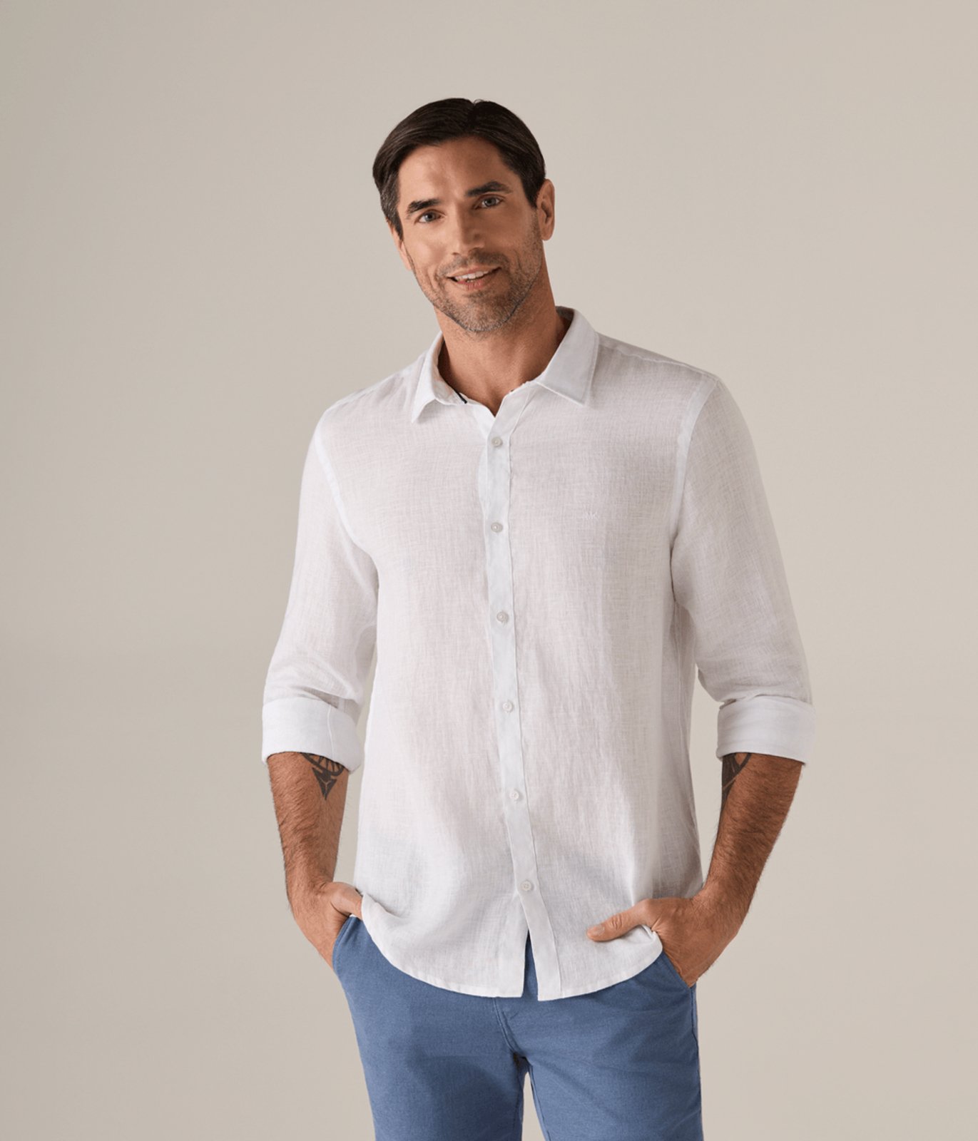 Camisa Makenji Linho Casual Masculina Branca