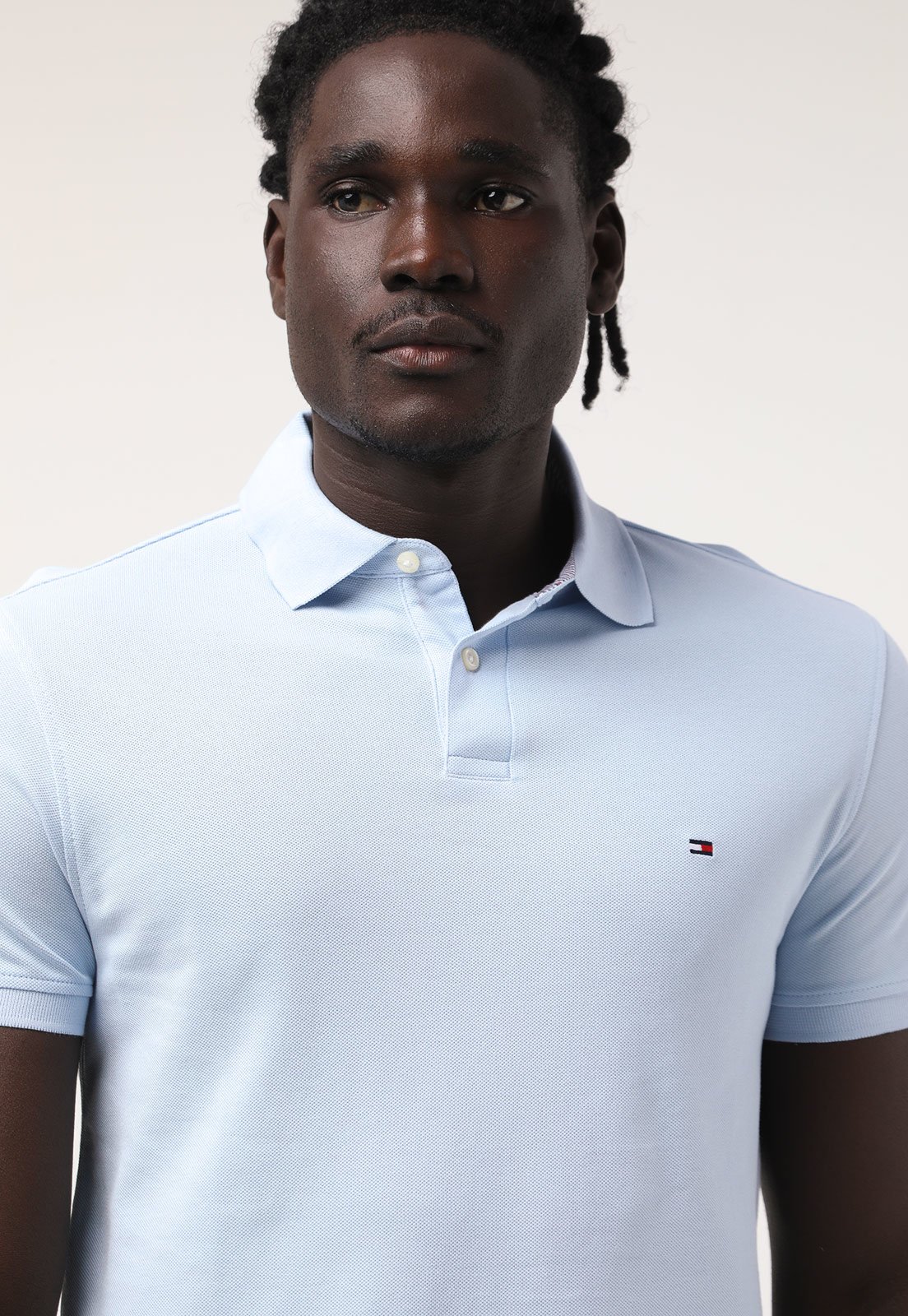 Camisa Polo Tommy Hilfiger Reta Lisa Azul