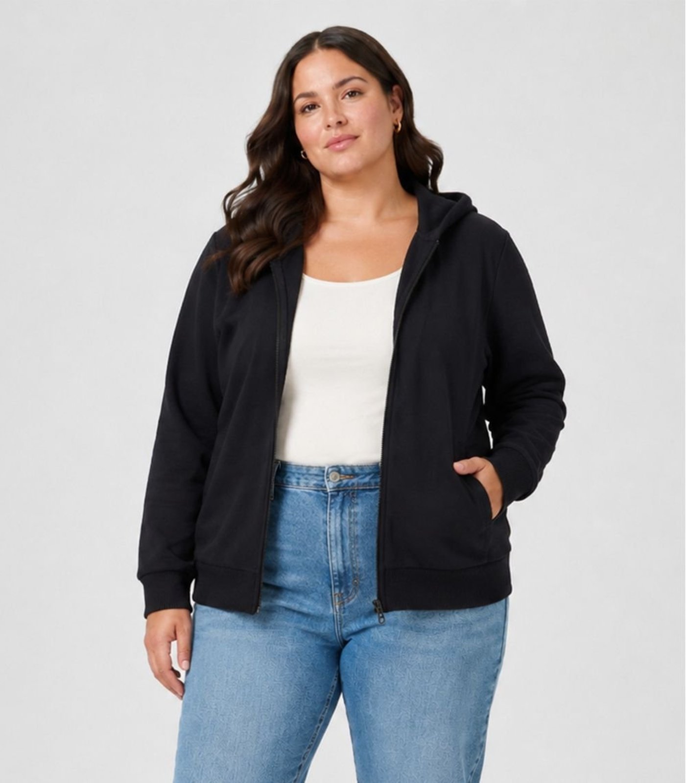 Jaqueta Feminina Plus Size Em Moletom Rovitex Preto