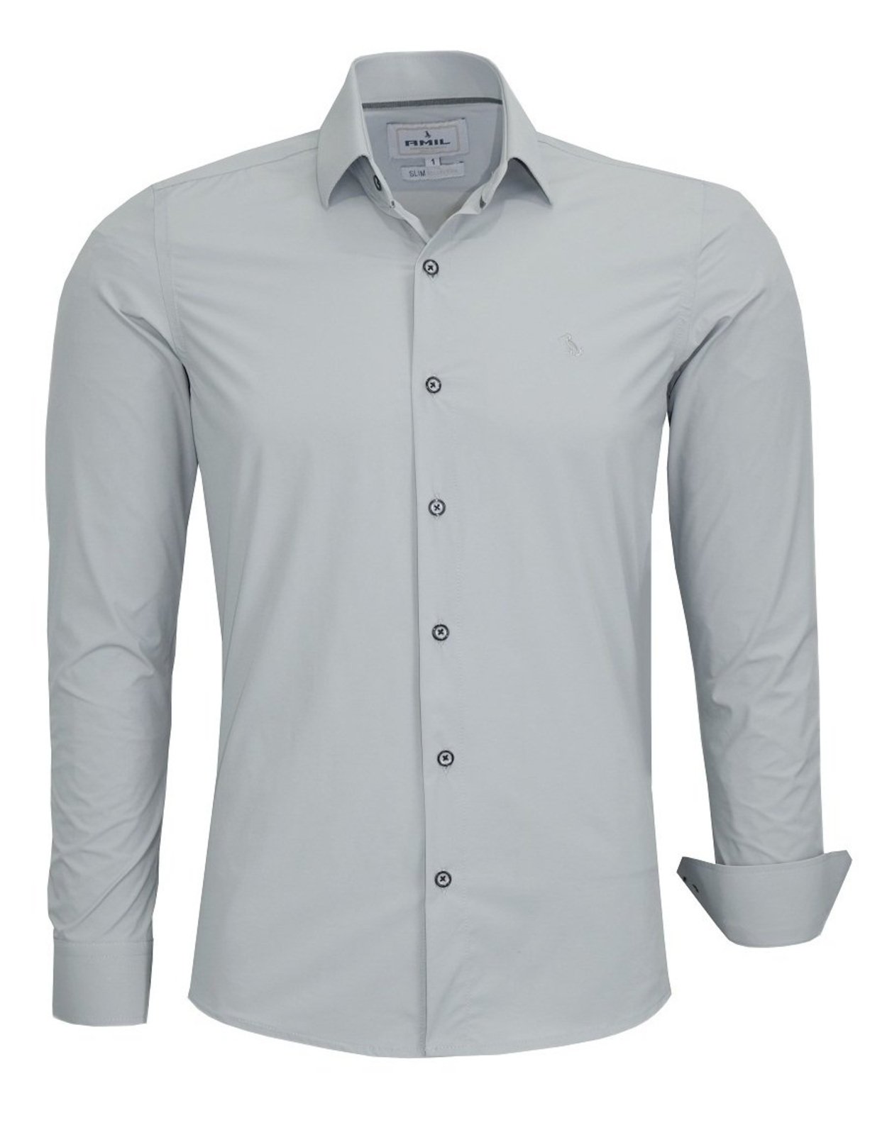 Camisa Social Amil Linked Poliamida Com Elastano Não Amassa M/Longa Luxo Cinza