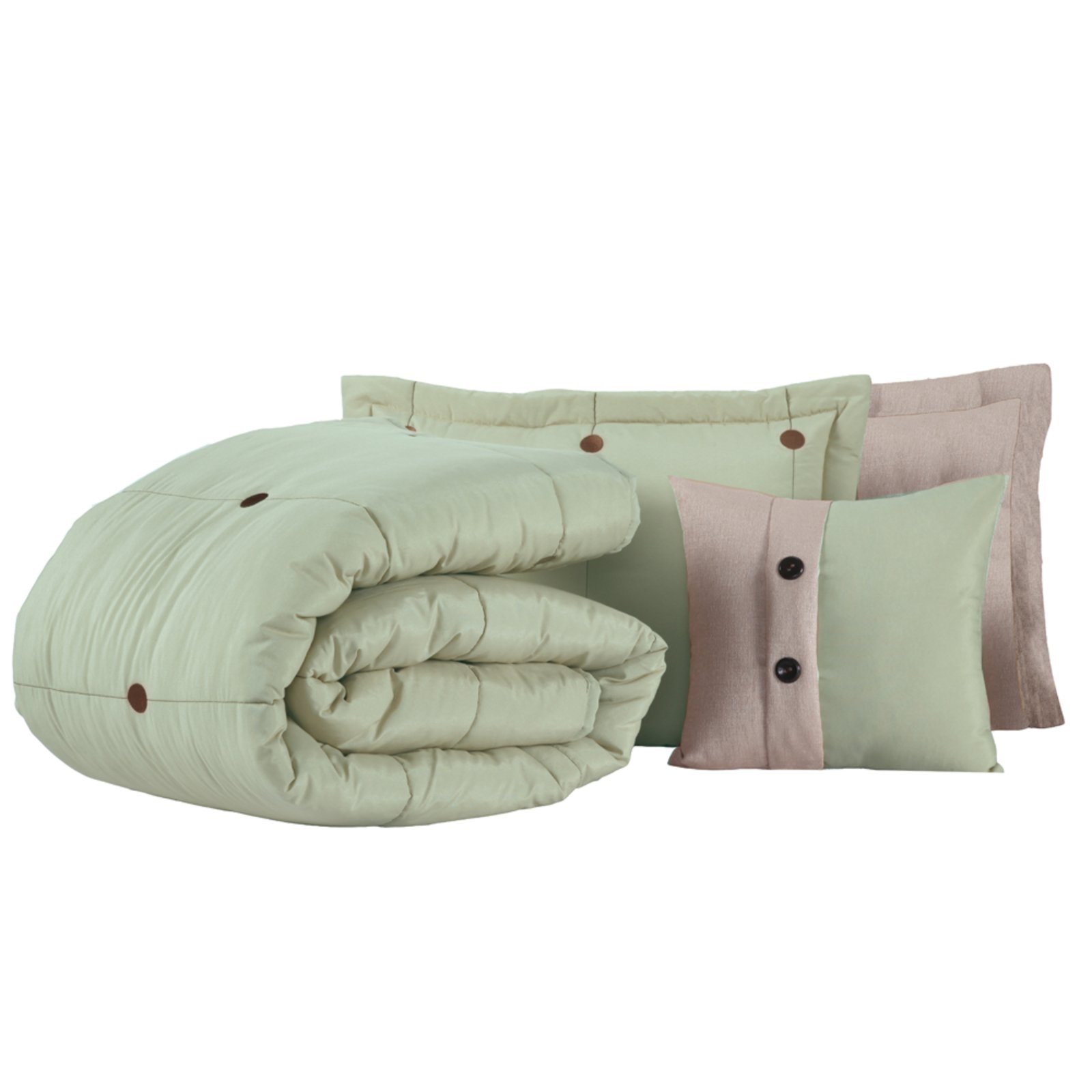 Kit Cobre Leito Colcha Casa Scarpa Button Queen 200 Fios Bordado 7 Peças - Verde