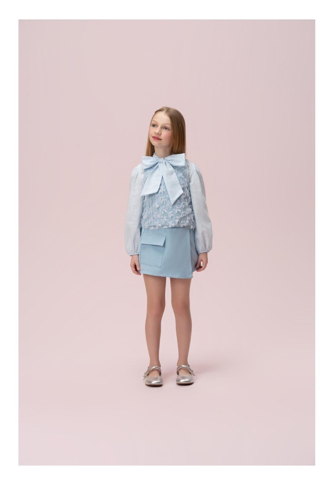 Infantil - Conjunto Laços com Saia e Blusa Longa Azul Petit Cherie 10 Azul