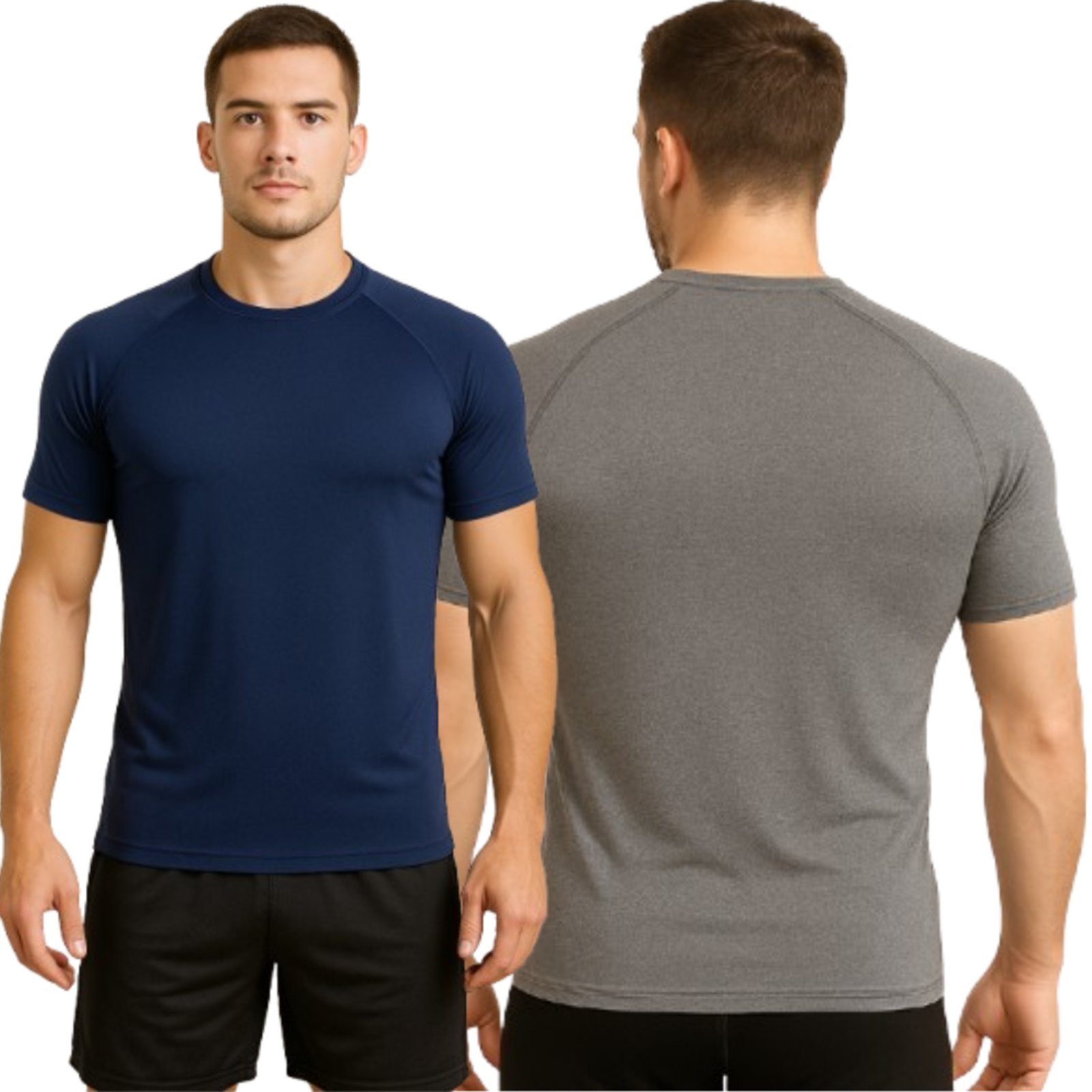 Kit 2 Blusa Uv Manga Curta Reflexo Íntimo Camisa Proteção Solar Segunda Pele Cinza e Azul Marinho