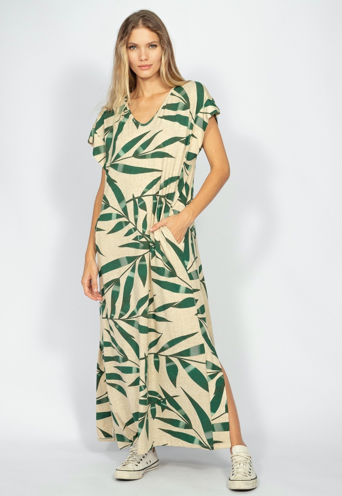 Vestido Nheengatu Malha Amazonia Vital Bambu Verde e