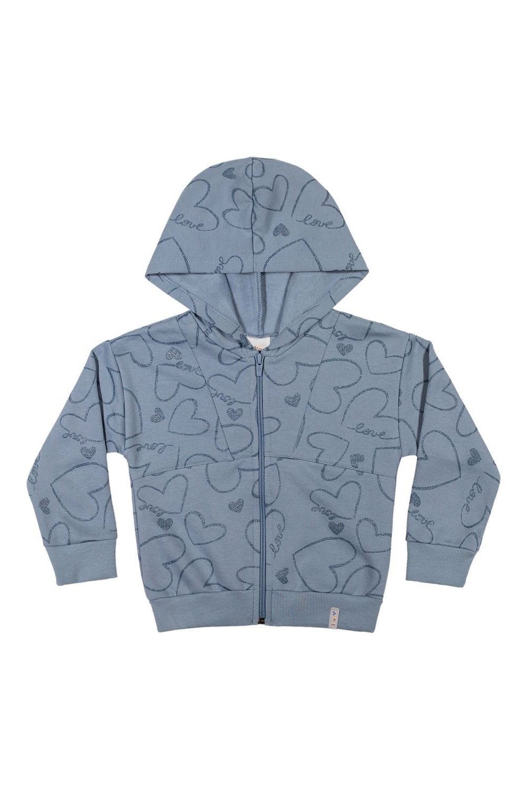 Infantil - Jaqueta Menina Corações Com Capuz Elian Azul