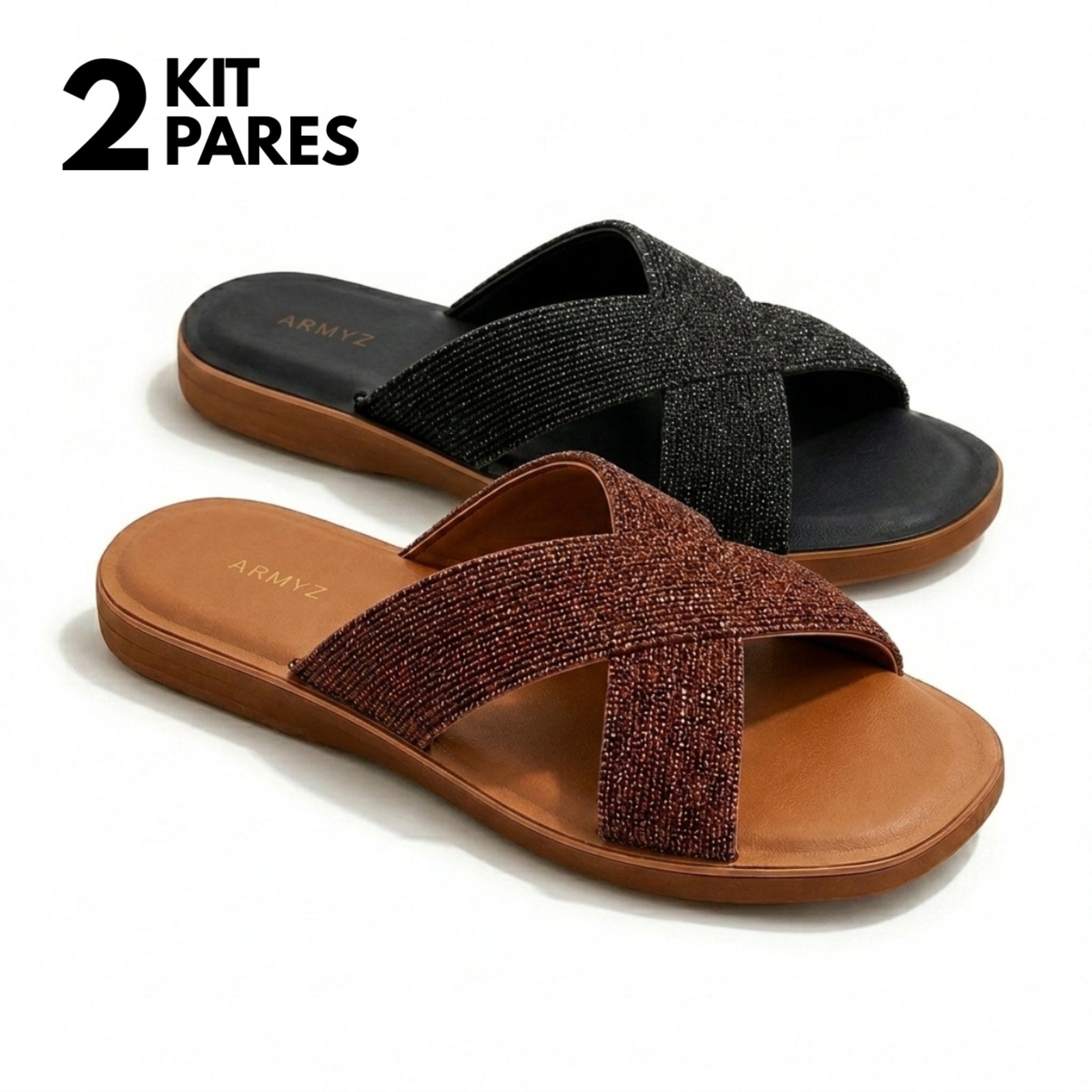 Kit 2 Pares de Rasteirinhas Femininas Conforto, Elegância e Versatilidade