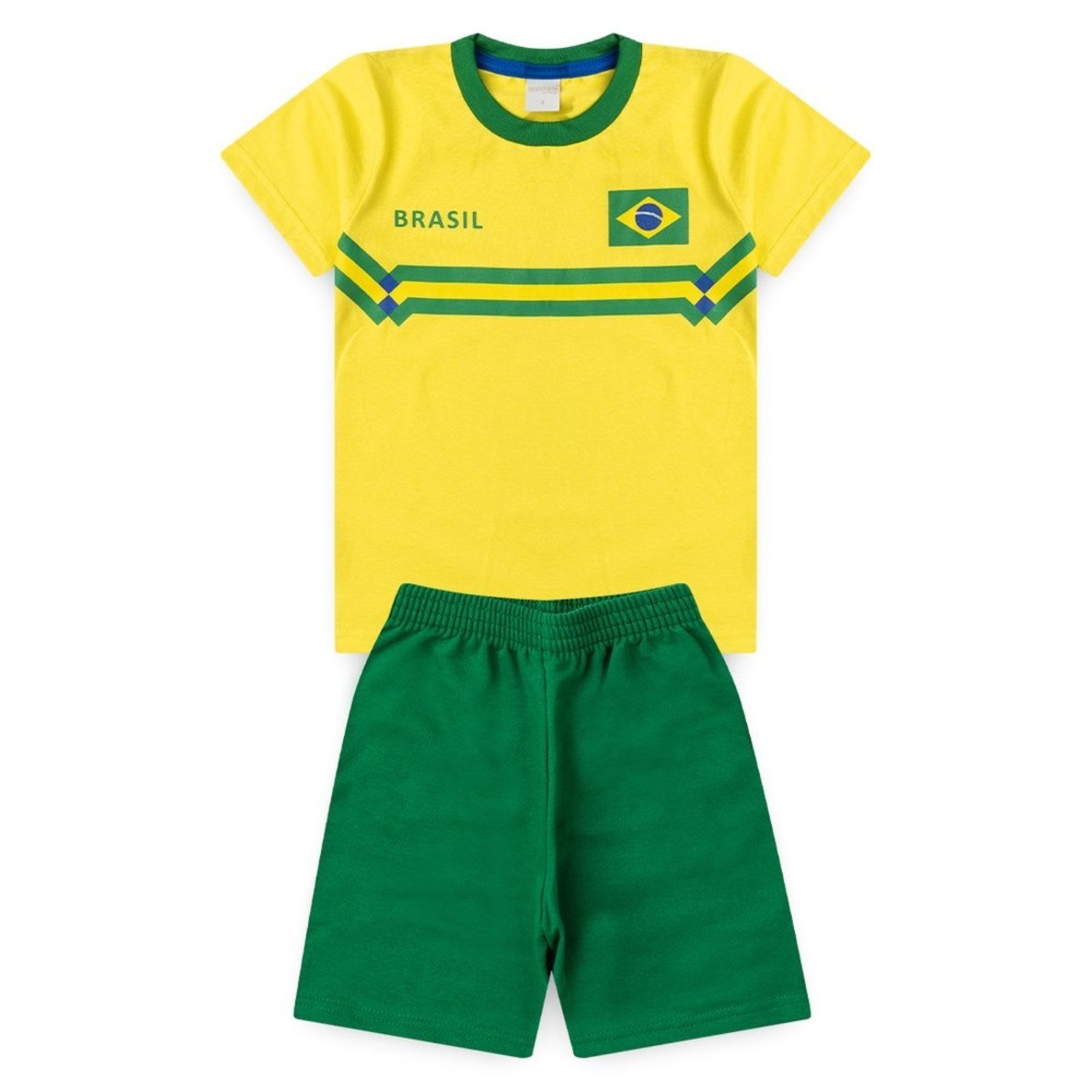 Infantil - Conjunto Brasil Menino Amarelo Camiseta e Bermuda Copa Do Mundo