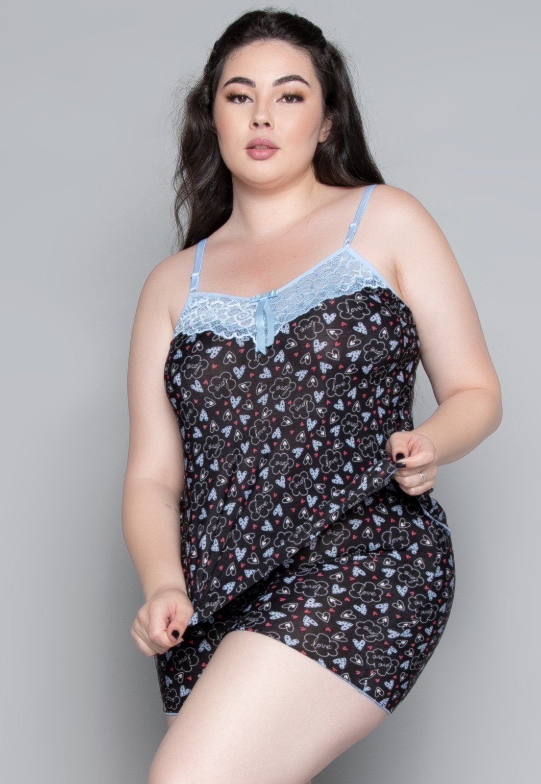 Baby WLS Modas Doll Plus Size Feminino Liganete Estampado Conforto Preto