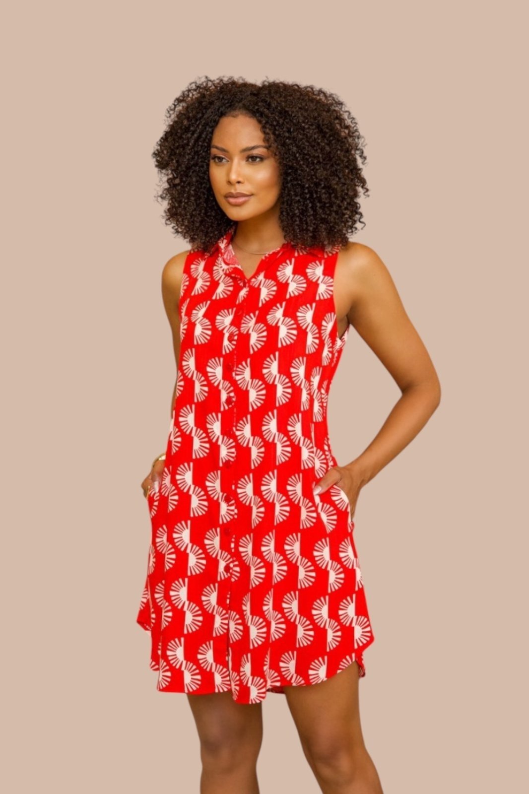 Chemise Aberta Ícone Fashion Sem Manga Estampa Geométrica Eclipse Vermelho