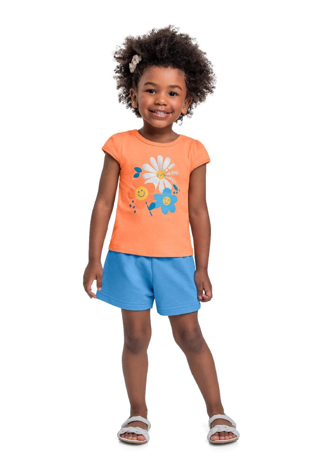 Vista 2 Infantil - Conjunto Blusa Florezinhas e Short Bee Loop laranja Bee Loop laranja