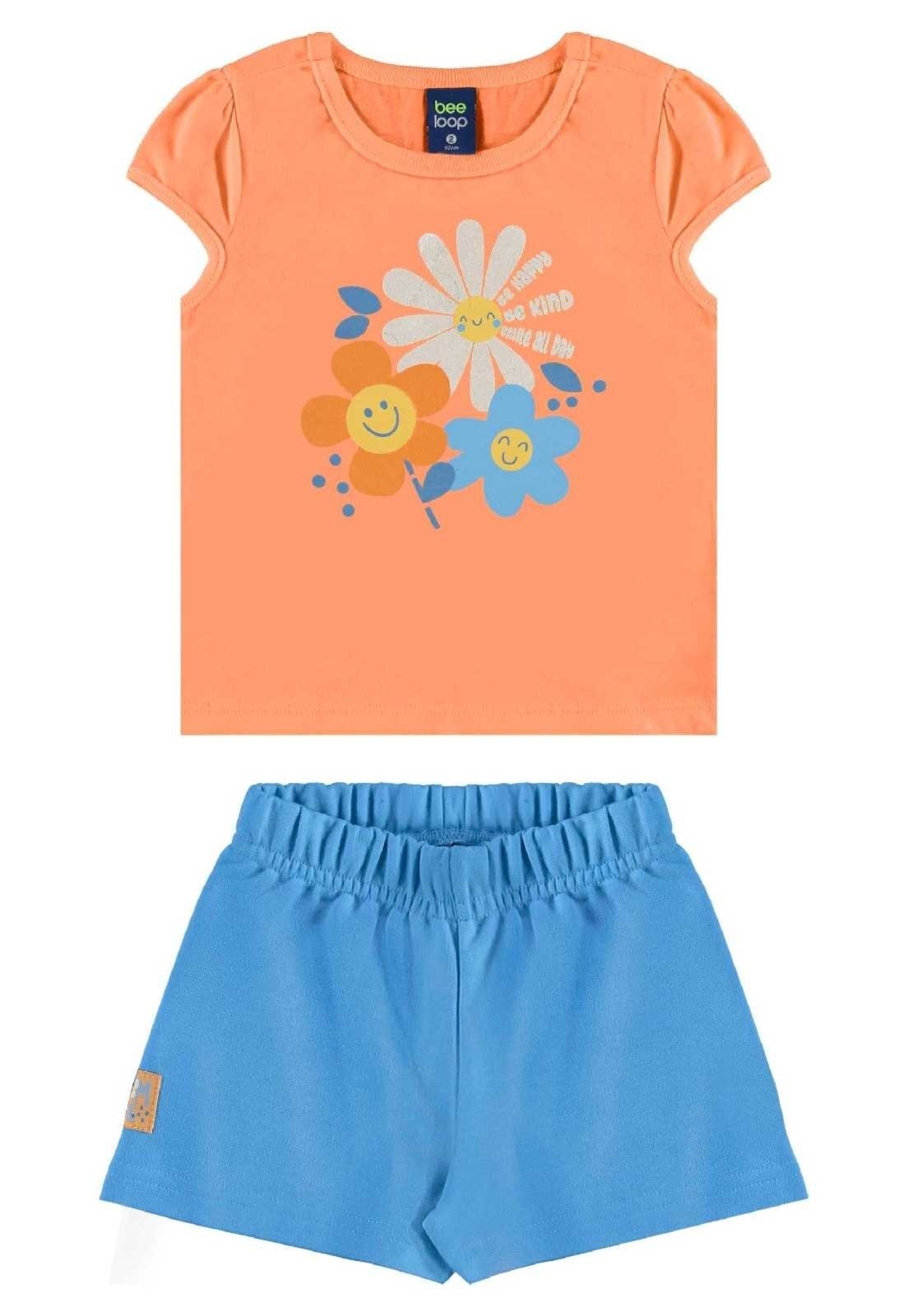 Vista 3 Infantil - Conjunto Blusa Florezinhas e Short Bee Loop laranja Bee Loop laranja
