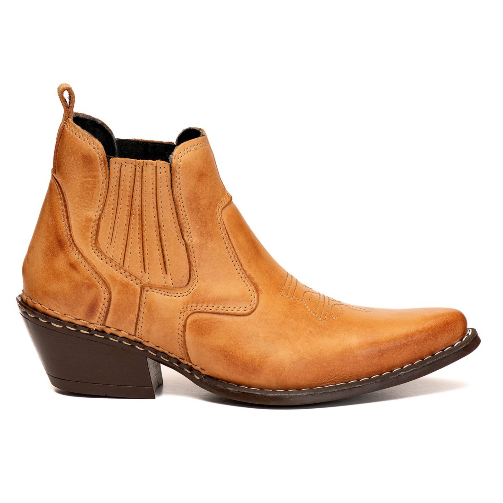 Bota Texana Couro Campero Rodeio Bico Fino Whisky