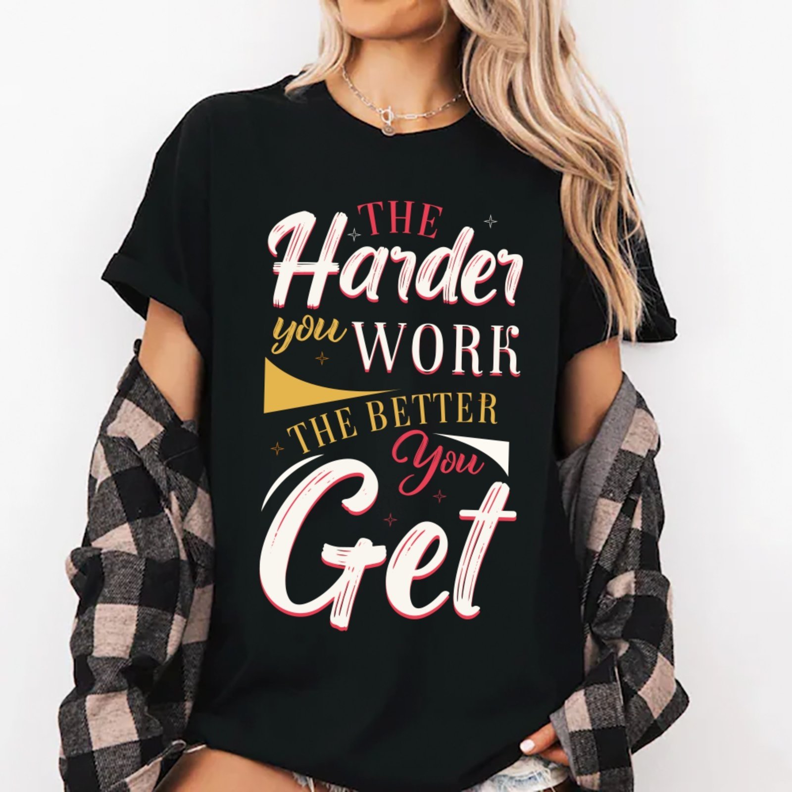 Camiseta Ousy Trabalho e Sucesso Oversized Feminina Preto