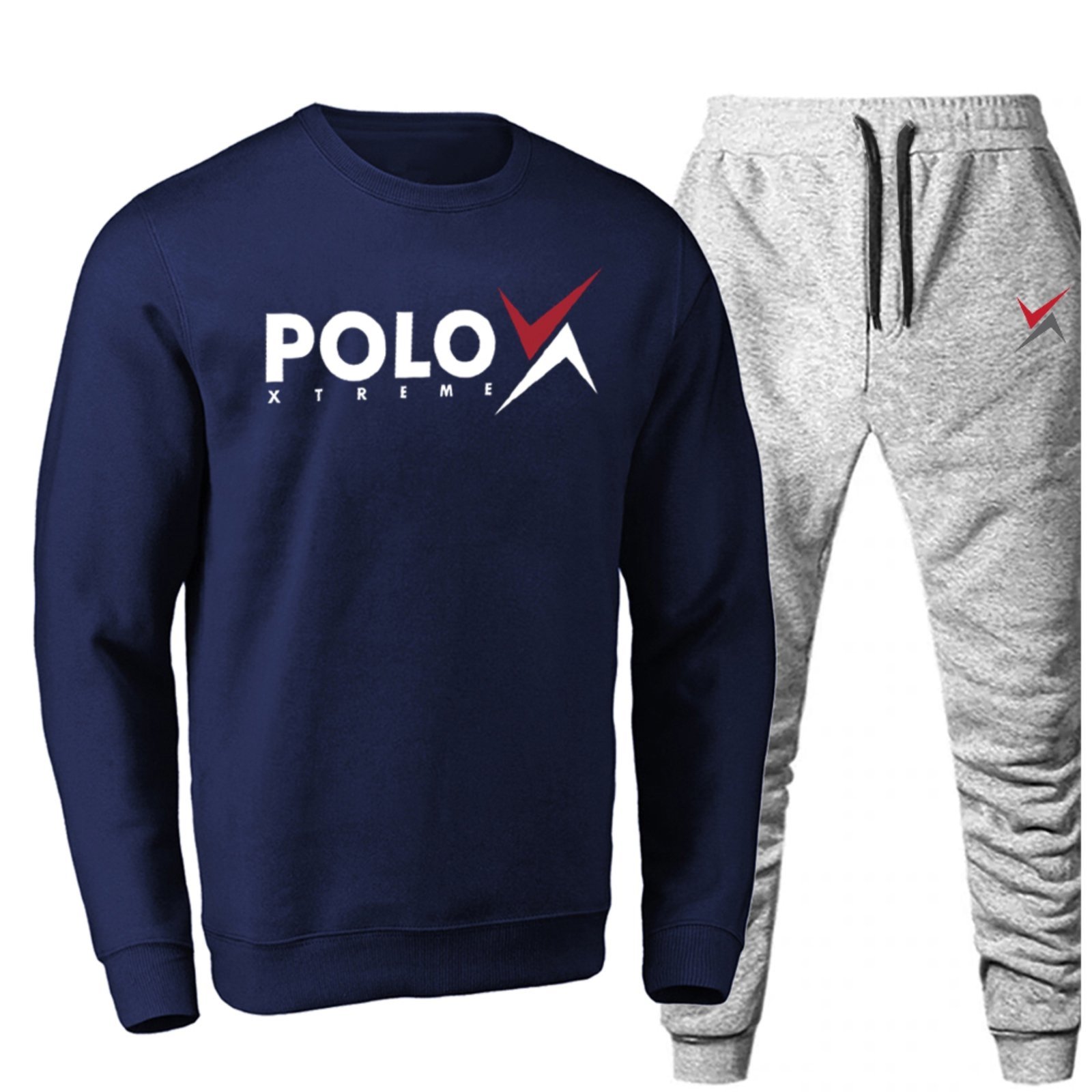 Conjunto Moletom Masculino Polo Blu Xtreme Inverno Gola Careca Azul Marinho e Cinza