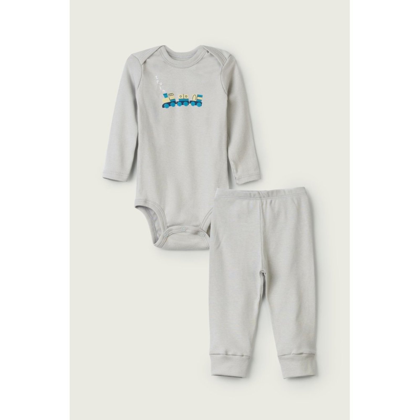 Infantil - Conjunto Body Longo e Calça do Papai Cinza Trem