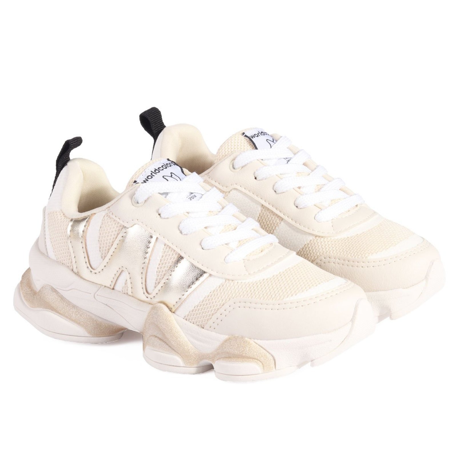 Tênis Menina Chunky WorldColors W2514 Off-White e Dourado