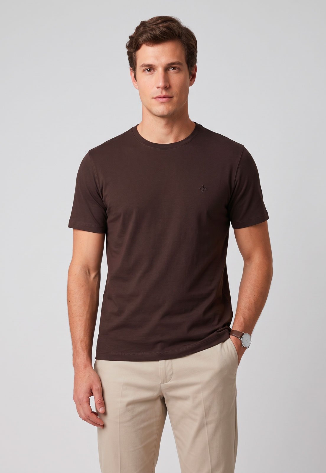Camiseta Masculina Dudalina Decote Redondo Marrom