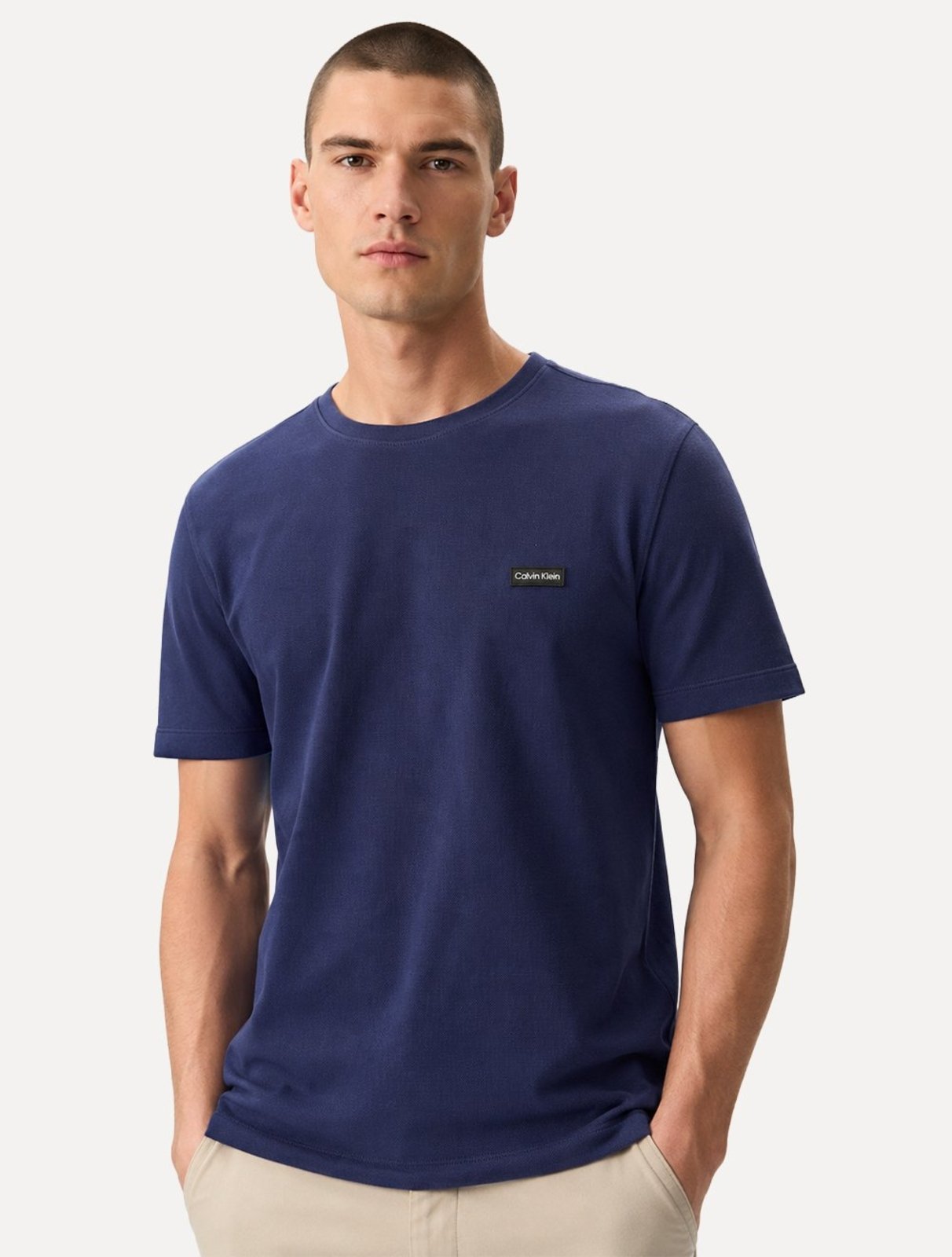 Camiseta Calvin Klein Masculina Piquet Orgânico Azul Marinho