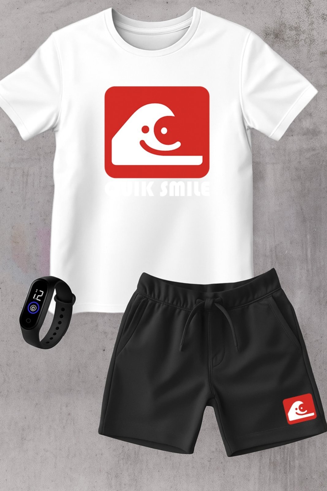 Infantil - Kit Camiseta menino Urbania Algodão branca Short Bermuda preta menina Conjunto black promoção oferta + brinde relogio estampa quik smile estilo silver