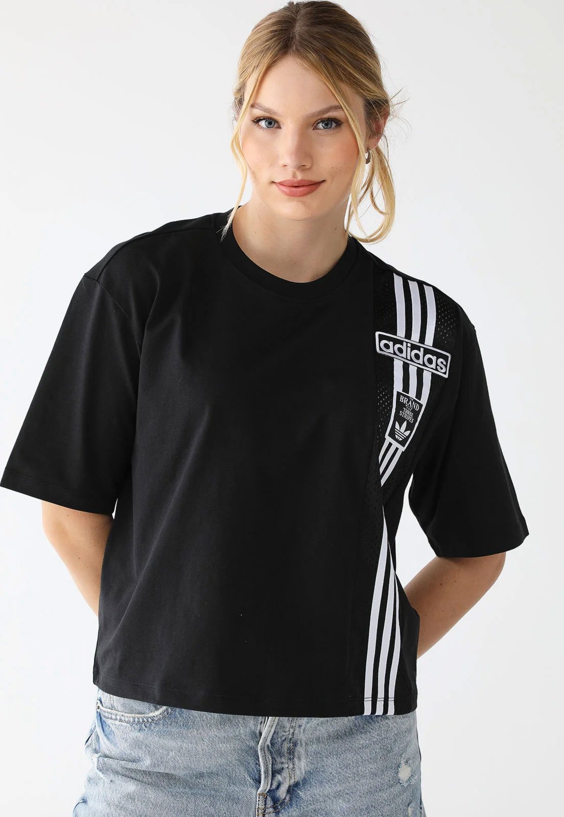 Camiseta Cropped adidas Originals Oversized Adibreak Preta