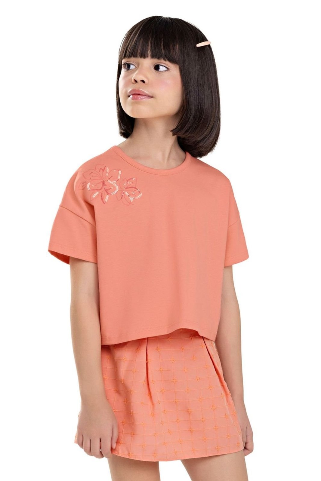 Infantil - Conjunto Menina Flor Lantejoula Colorittá Laranja