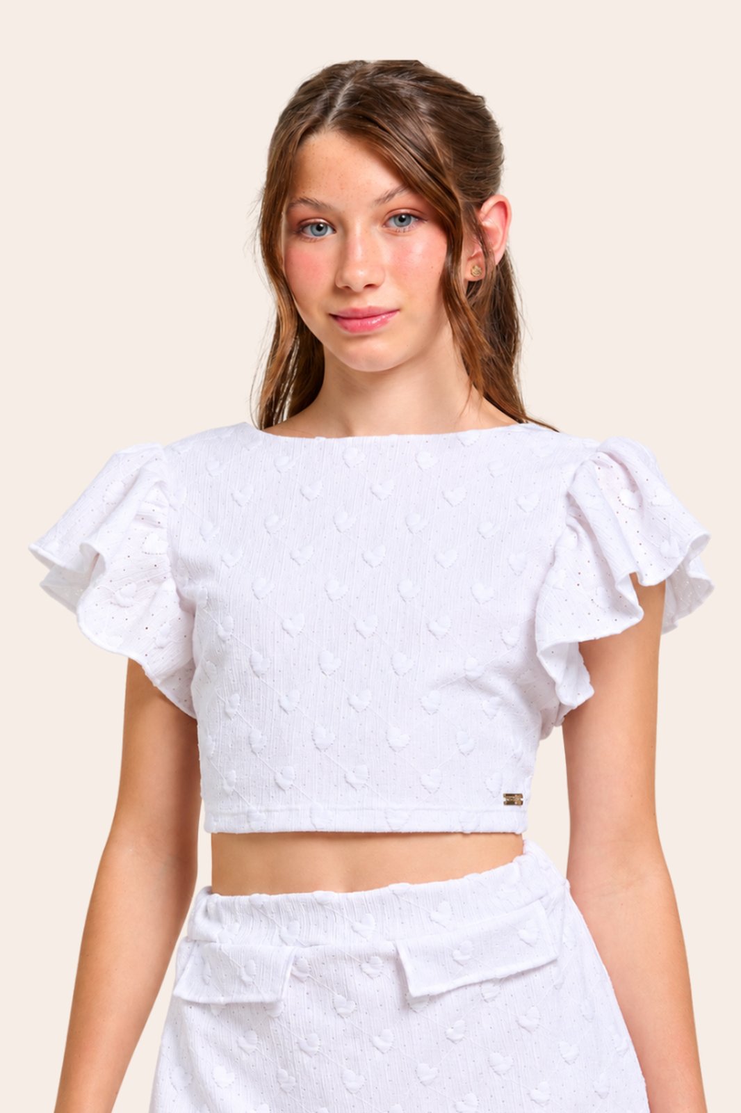 Infantil - Blusa Juvenil Menina Branca com Babados e Laço