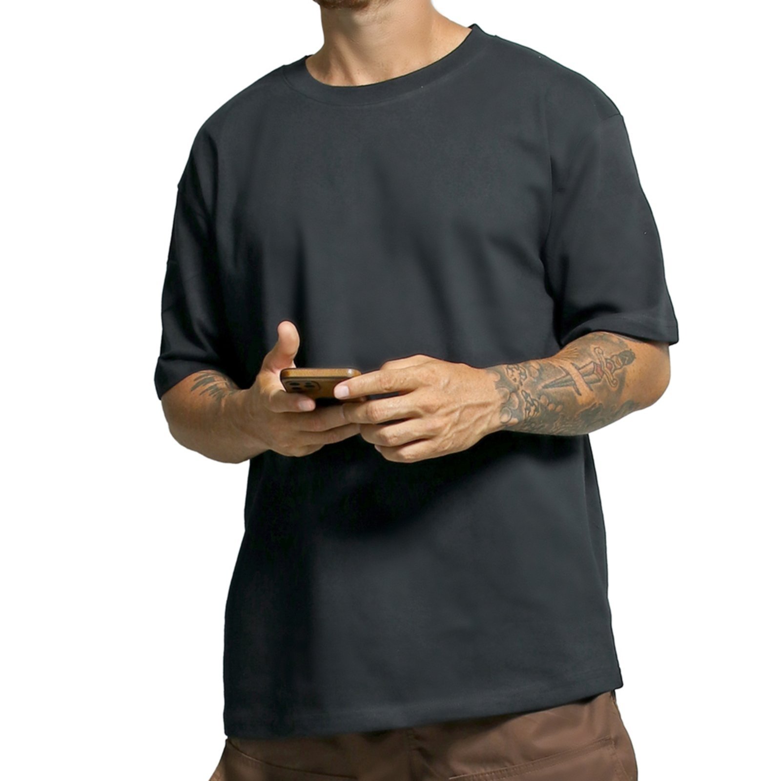 Vista 3 Camiseta Masculina Oversized Algodão Camisa Over Streetwear Confortável BREDENI preto BREDENI preto
