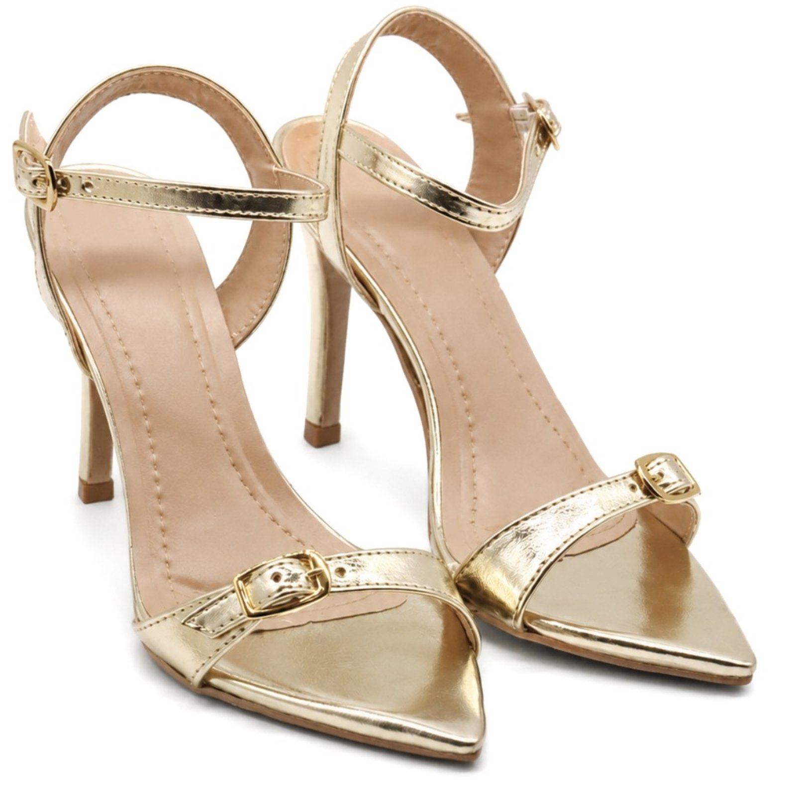 Sandália Feminina Salto Fino Floter Ouro 6013 Sling Mid Hannah Footwear