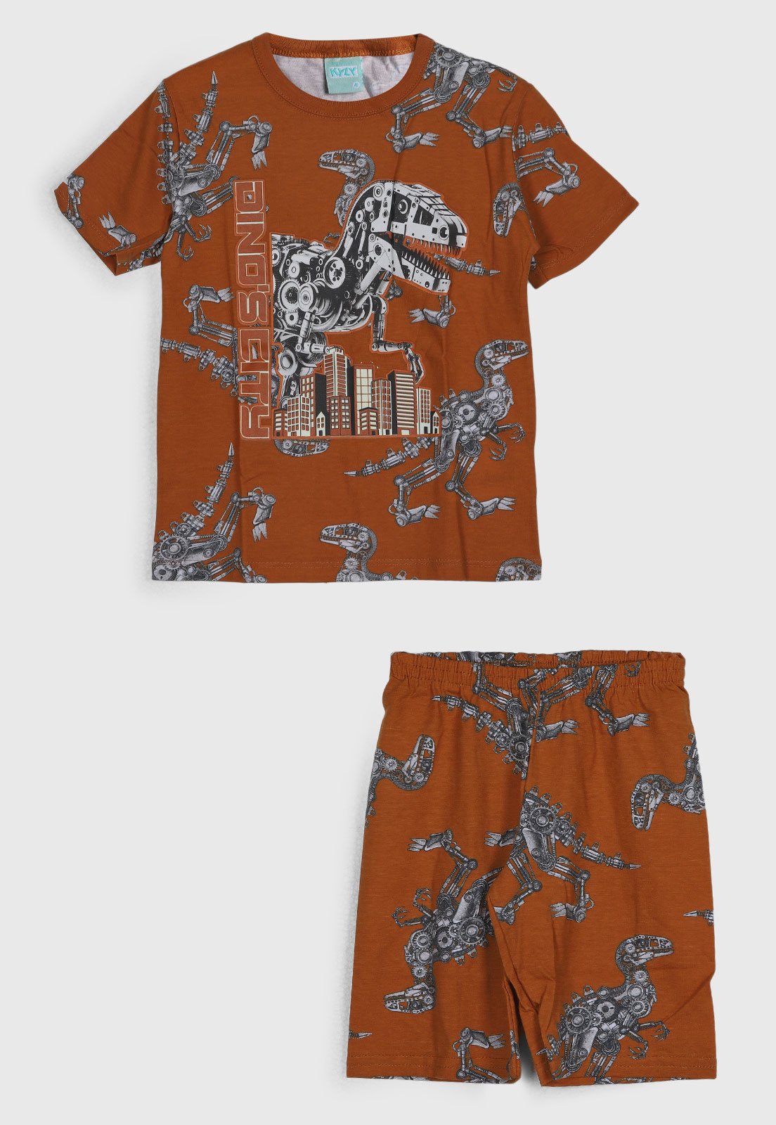 Pijama Curto Kyly Estampa Dinossauro Marrom