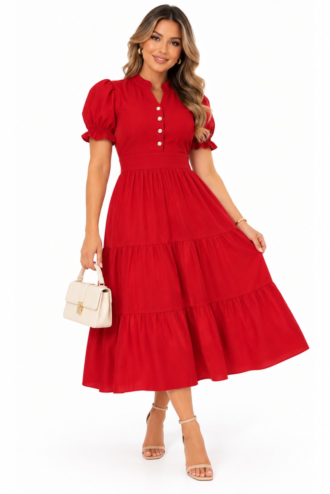 Vestido Midi Camiseiro Vermelho D Bell Outlet Fashion