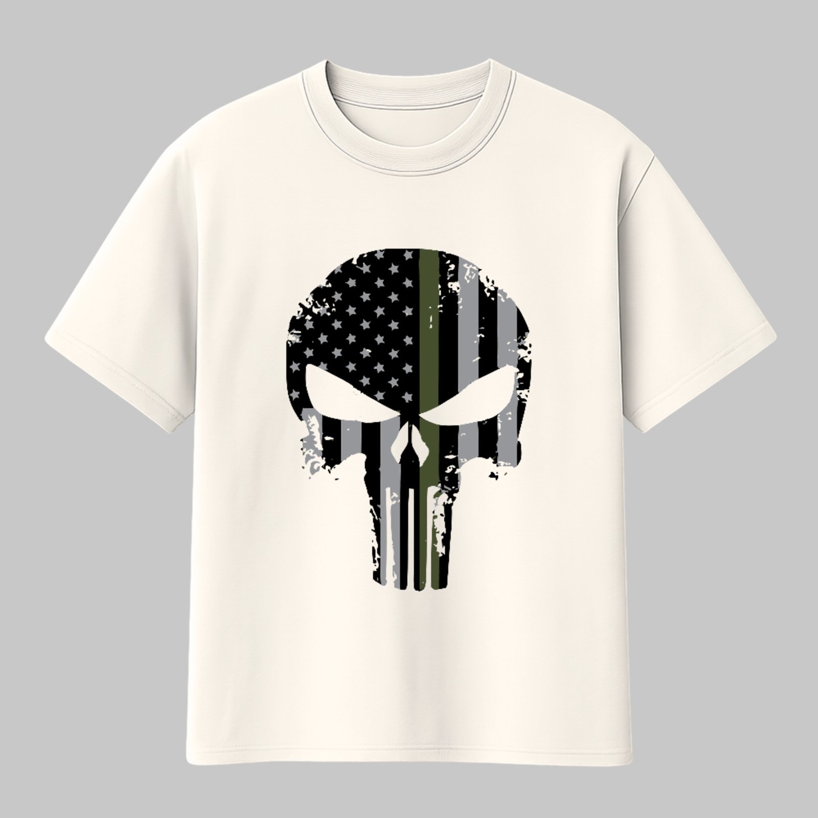 Camiseta Básica Caveira do Justiceiro Skull Tactical Flag Style Unissex Off White