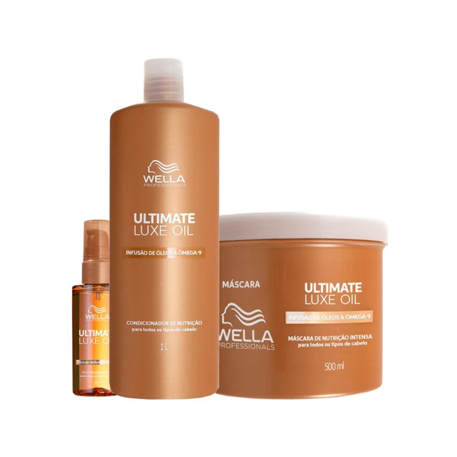 Kit Wella Professionals Ultimate Luxe Oil – Shampoo 1000ml e Máscara Nutrição 500ml e Óleo Capilar 100ml