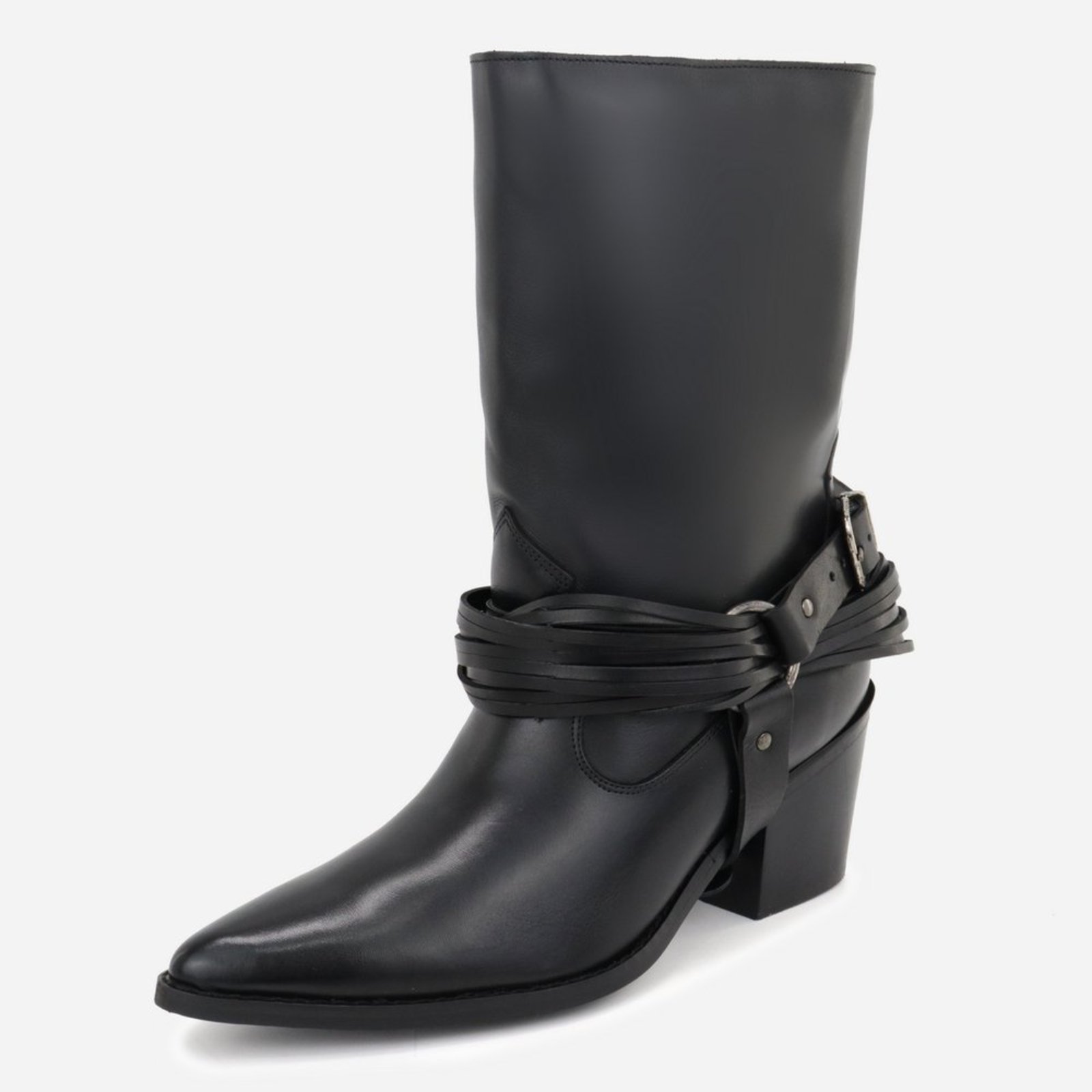 Vista 2 Bota Feminina Western Fashion Estilo Conforto Country Detalhes ajustáveis em Couro Texana Maria Paula preto preto