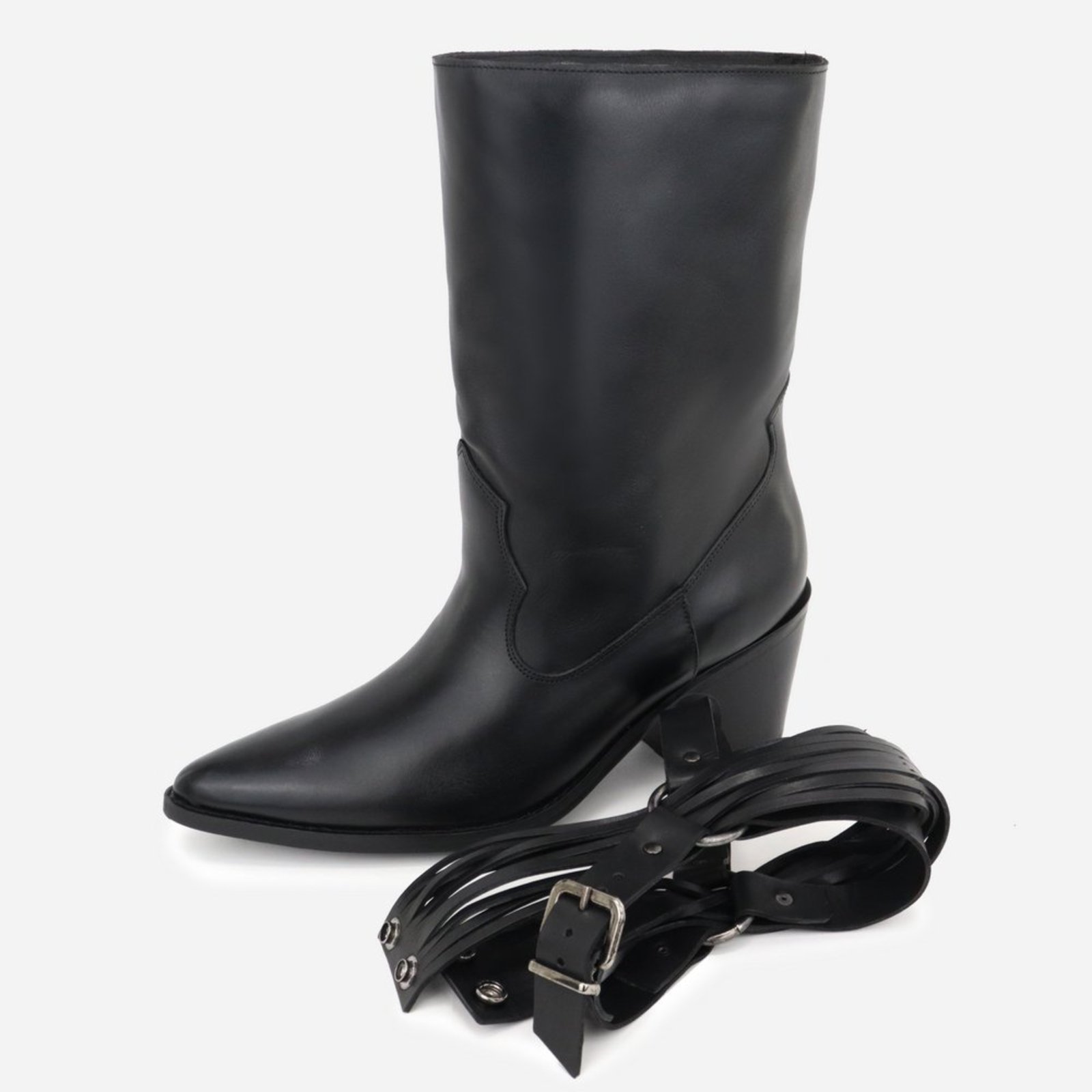 Vista 3 Bota Feminina Western Fashion Estilo Conforto Country Detalhes ajustáveis em Couro Texana Maria Paula preto preto