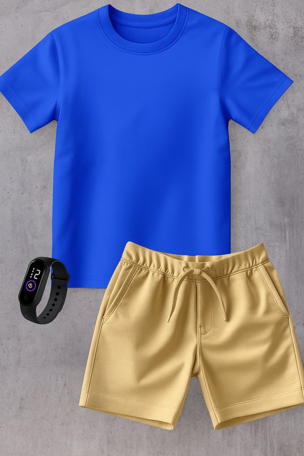 Infantil - Kit Camiseta menino Urbania Algodão Azul e Short Bermuda Bege menina Conjunto black promoção oferta + brinde relogio