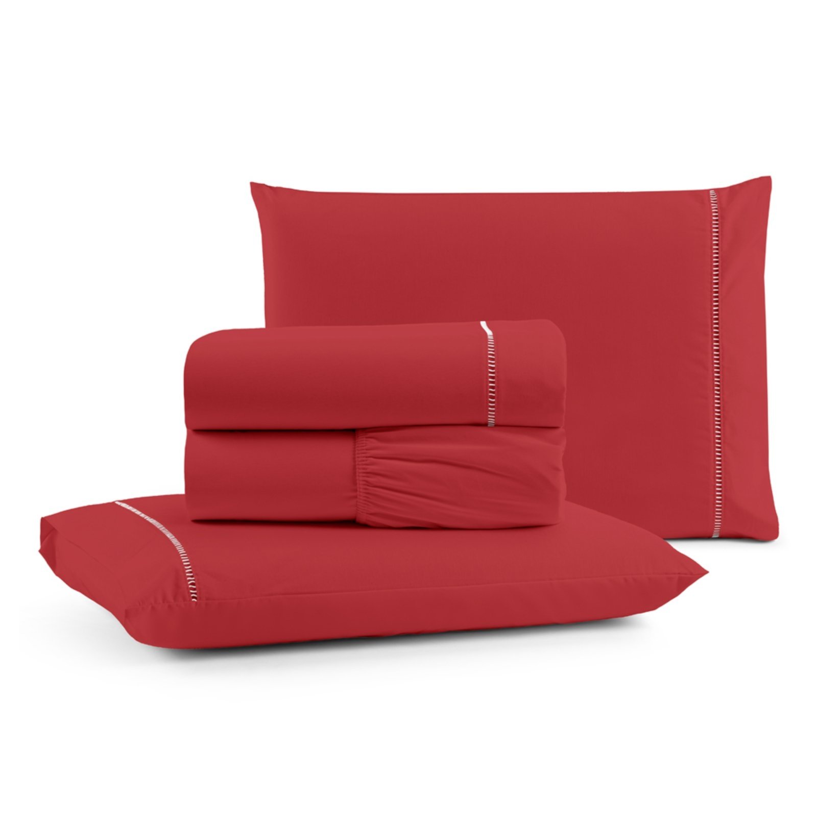 Jogo Cama Lençol Casa Scarpa Bali Queen Percal 180 Fios Algodão Ponto Palito 4 Peças - Vermelho