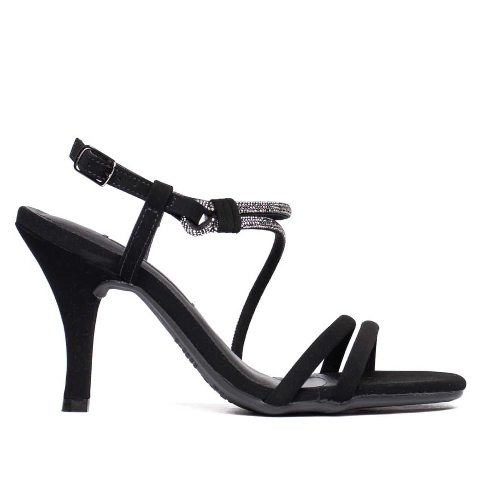 Sandália Feminina Via Marte Nobuck Salto Alto Strass Preto
