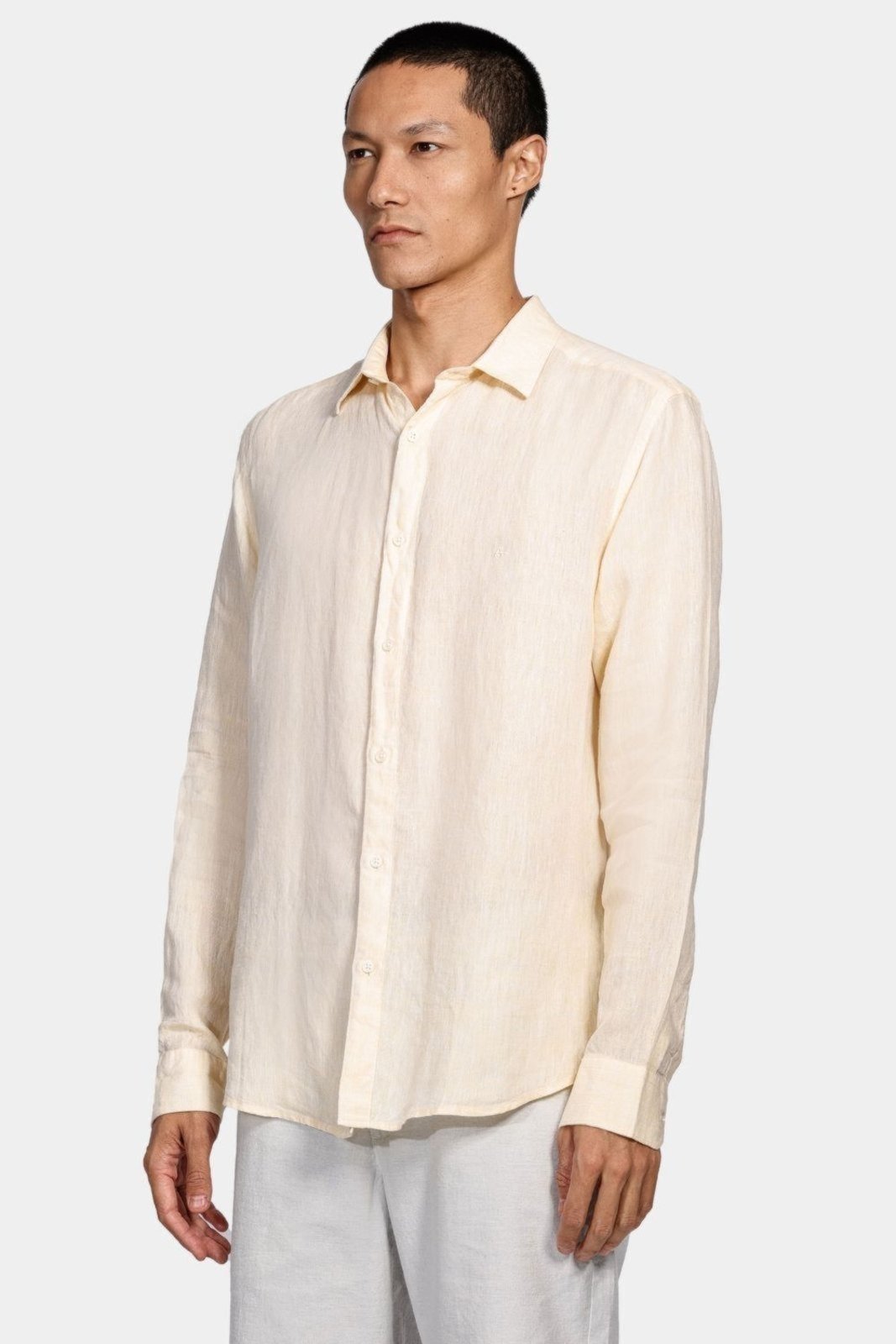 Camisa Aramis Aramis Manga Longa Slim Linho Irlandês Amarelo