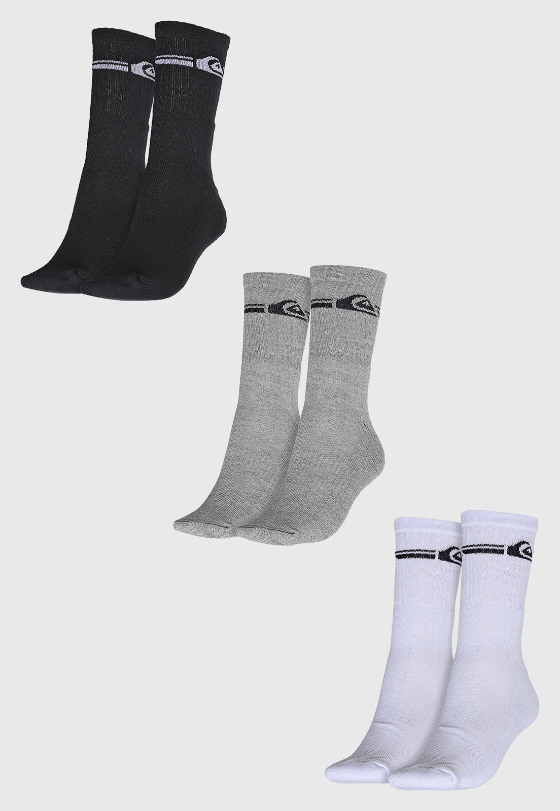 Vista 2 Kit Meia Quiksilver Cano Médio Logo Preta preto Quiksilver preto