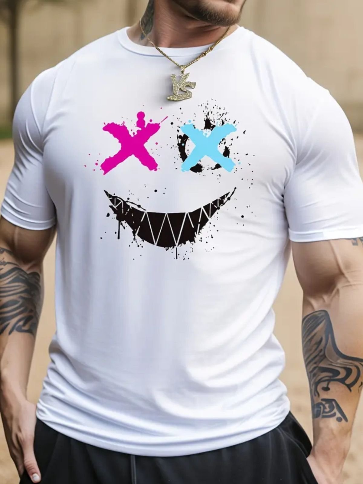 Camiseta Estampada Oversized Sorriso Macabro Safira Moda Algodão Branca