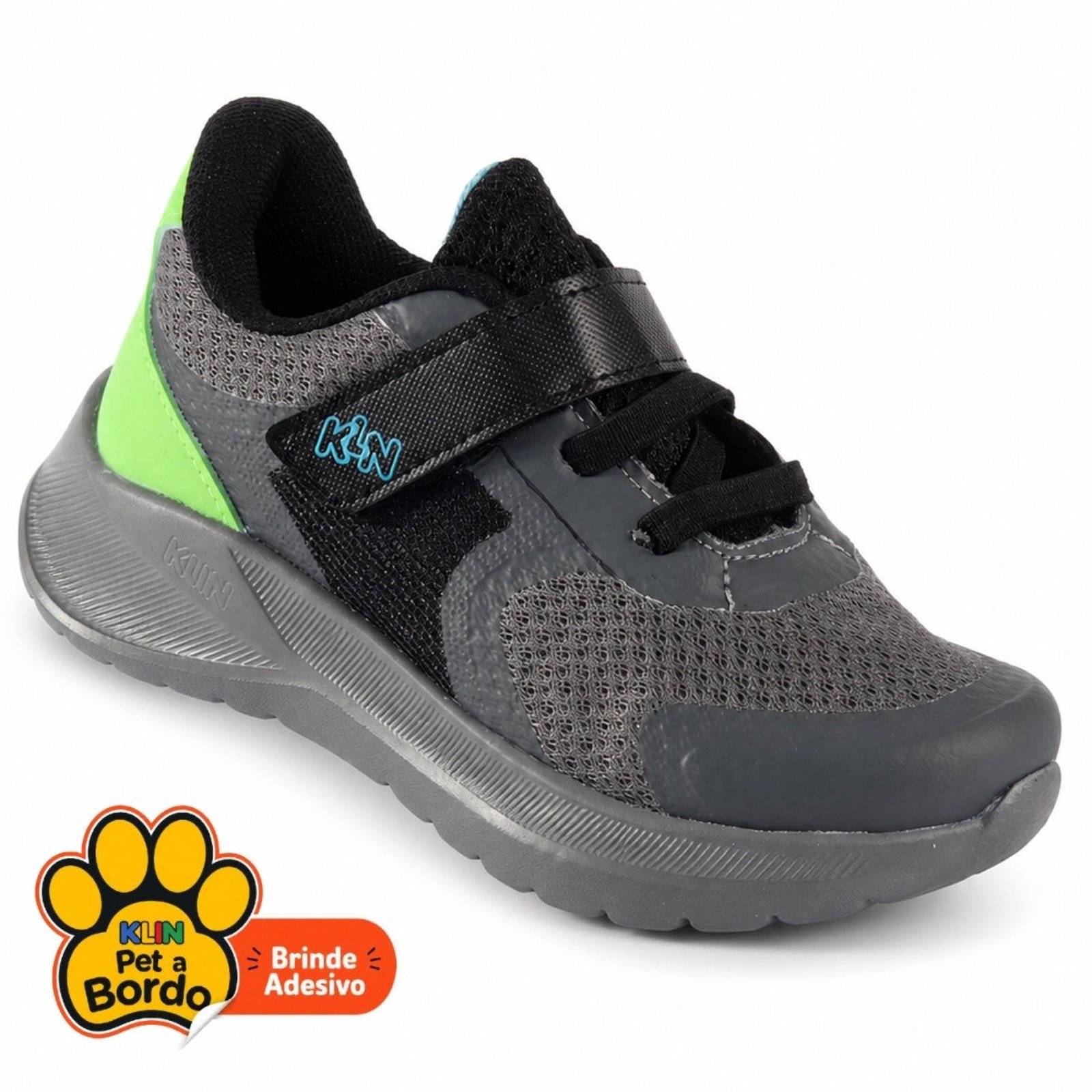 Infantil - Tênis Masculino Klin Freedom Cinza e Verde Limão