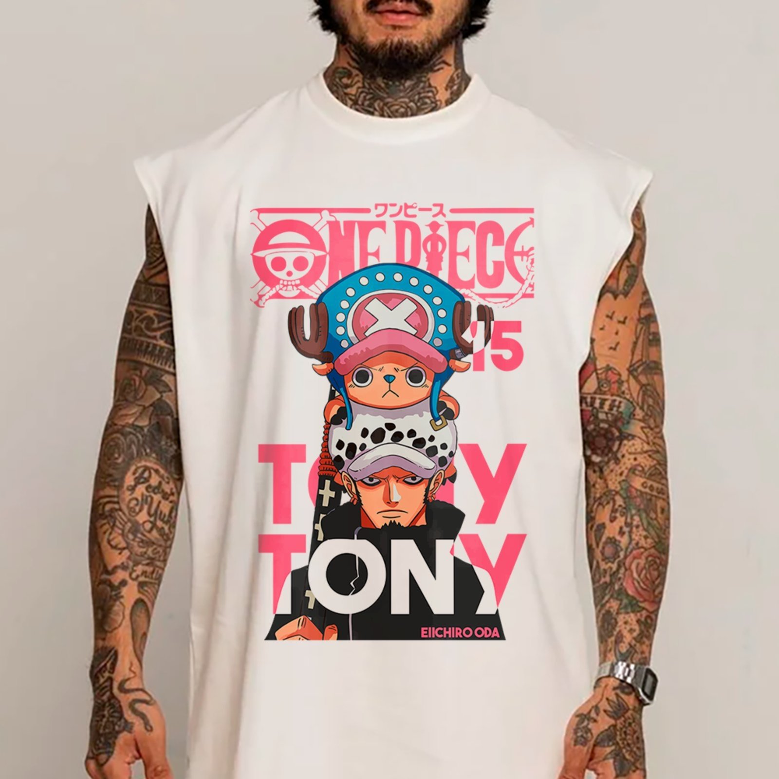 Camiseta Regata Machão Tony Tony Chopper Arte Anime One Piece Masculina Branco