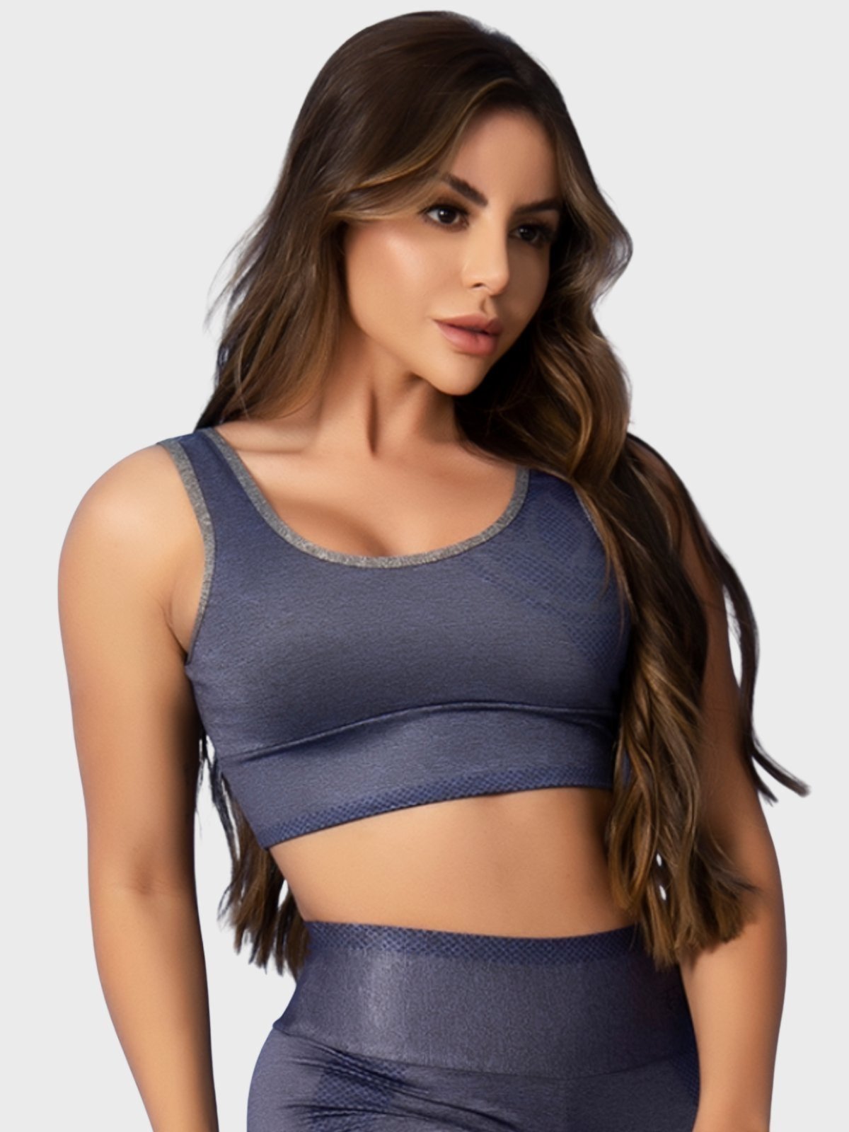 Top Fitness Tarelles Alça Larga Forrado Estampado Azul