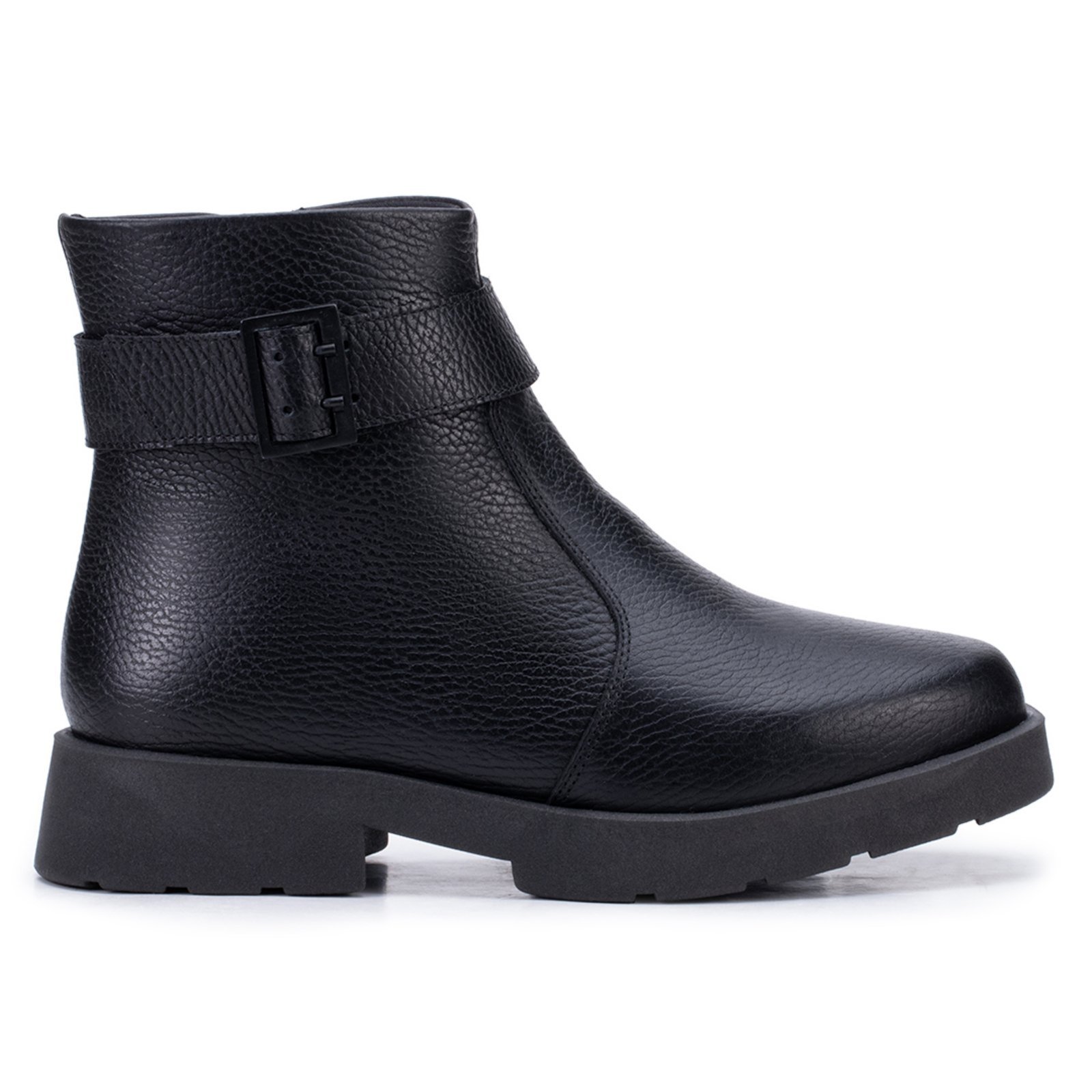 Bota Feminina Bella Nina Couro Coturno Fivela Salto Baixo Leve Preto