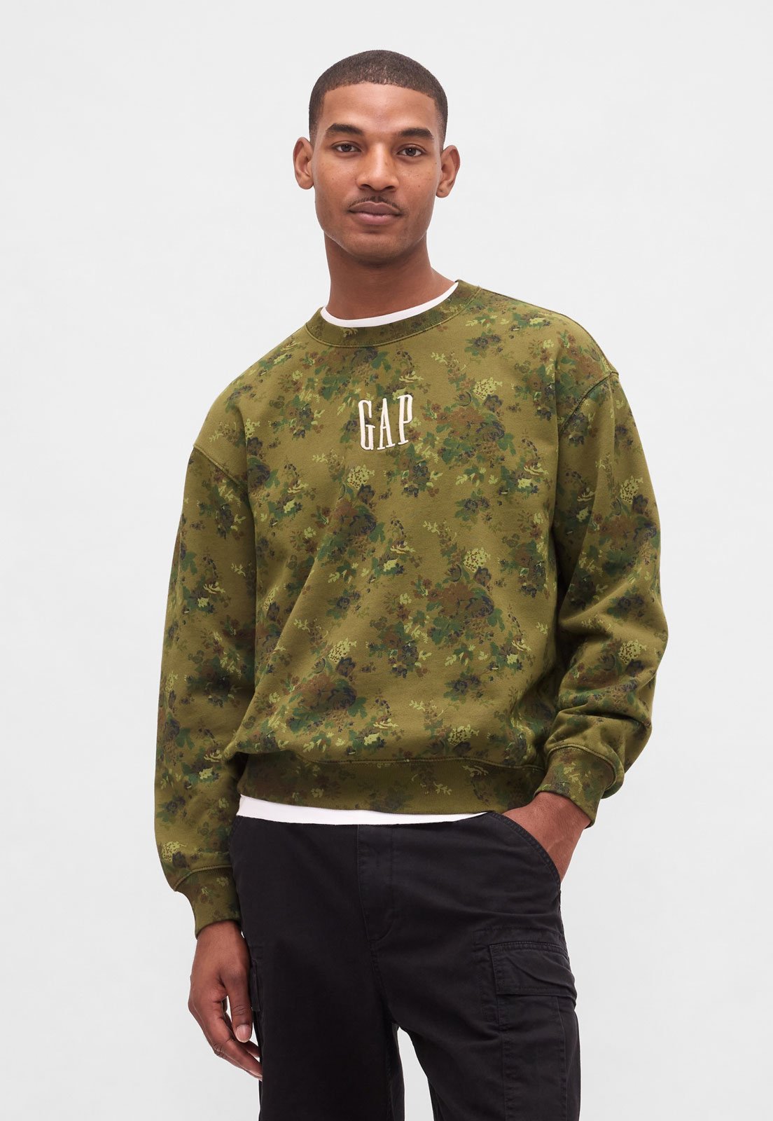 Blusa de Moletom Masculina GAP Floral Print Verde Oliva
