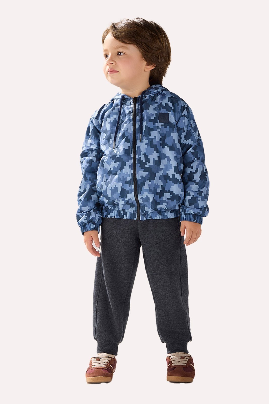 Infantil - Jaqueta Azul Corta Vento com Capuz