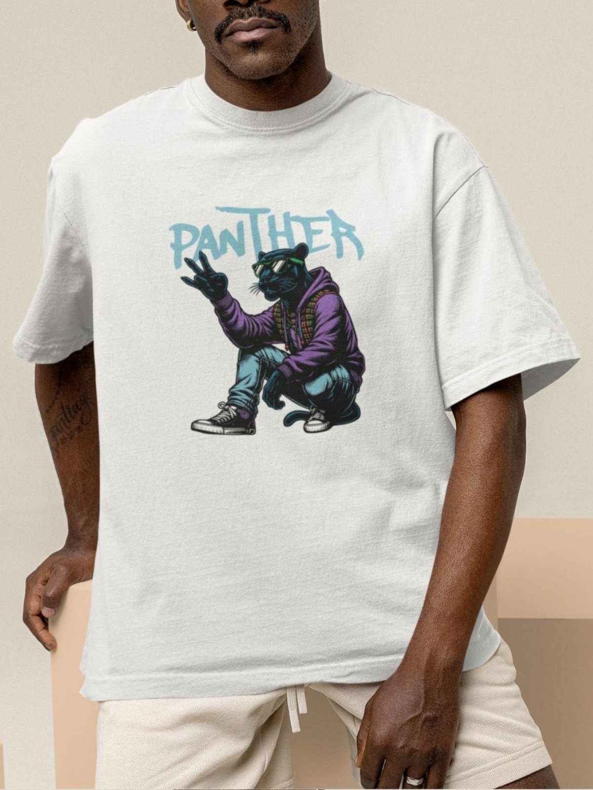 Camiseta Básica Masculina GuGi Pantera Negra Streetwear Style Branco