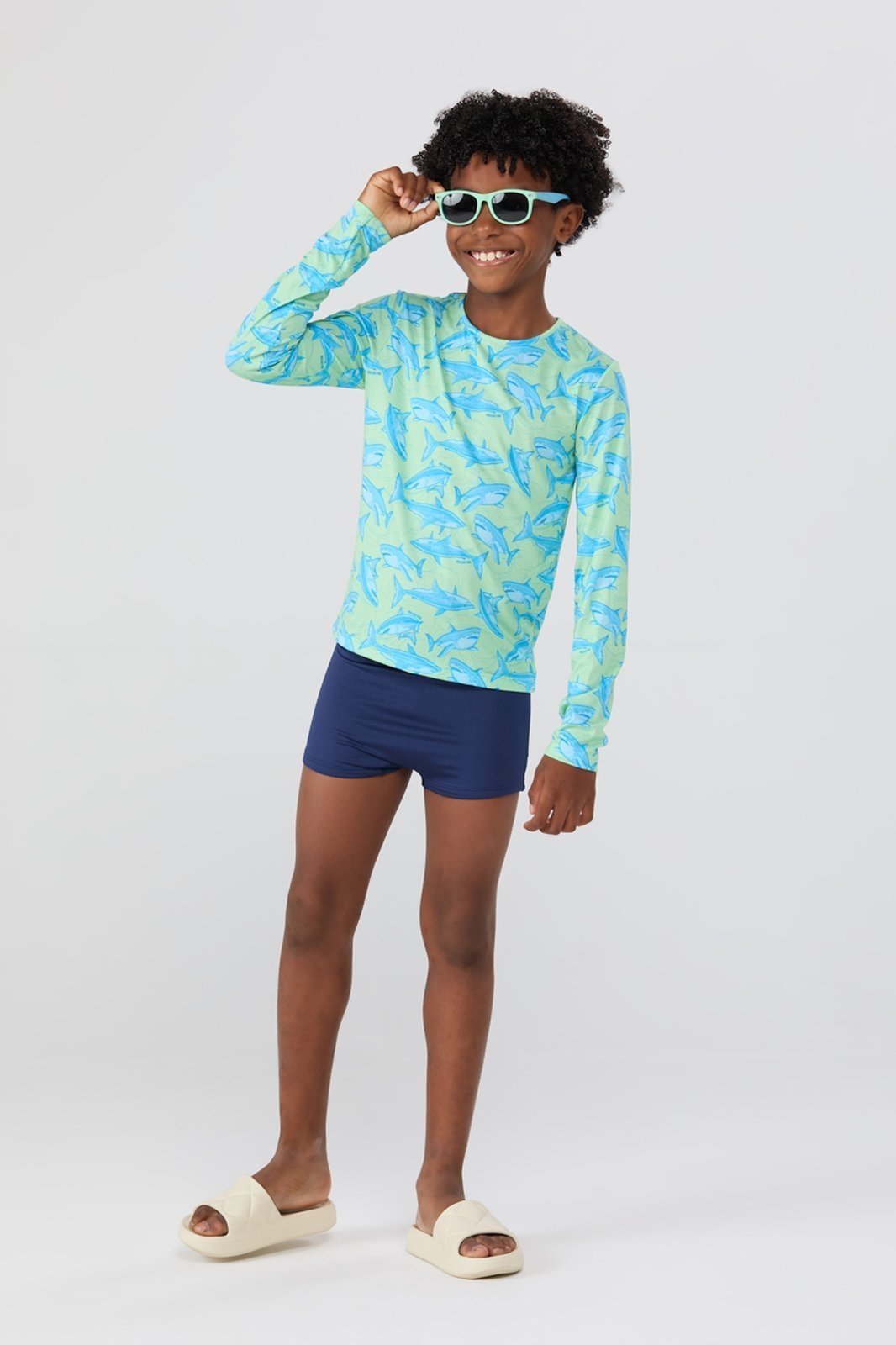 Conjunto Praia Masculino UV50+ Shark Fun
