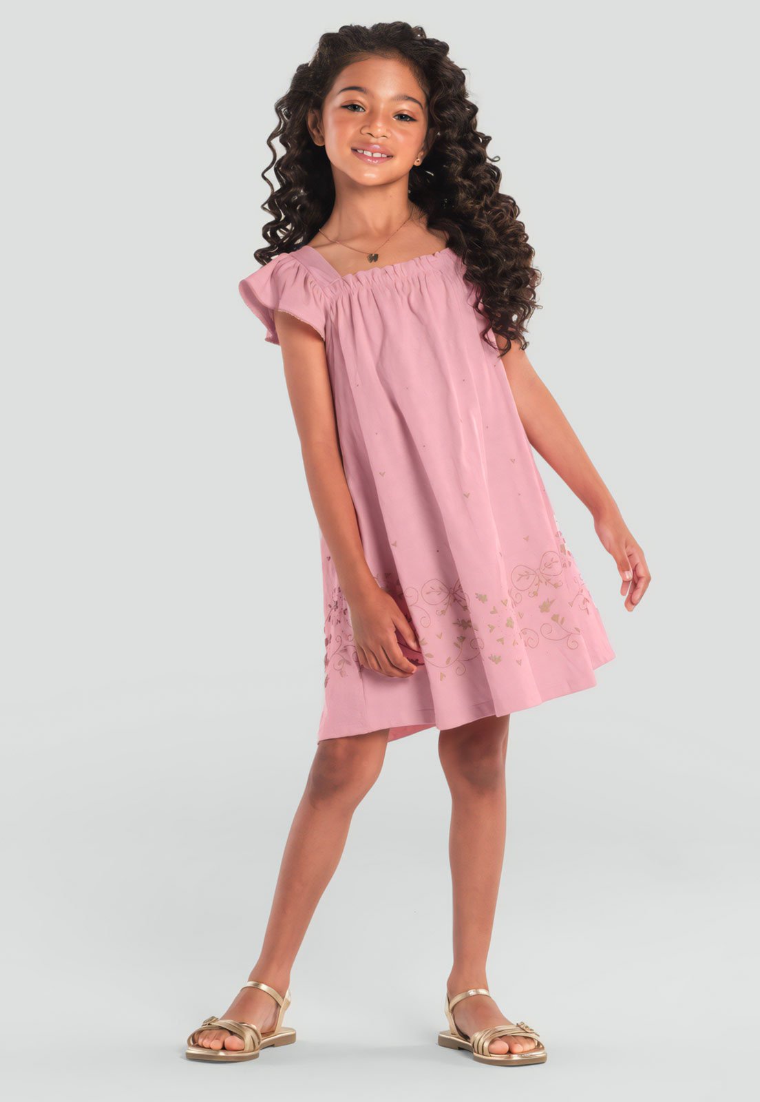 Infantil - Vestido Brandili Mundi Full Print Rosa