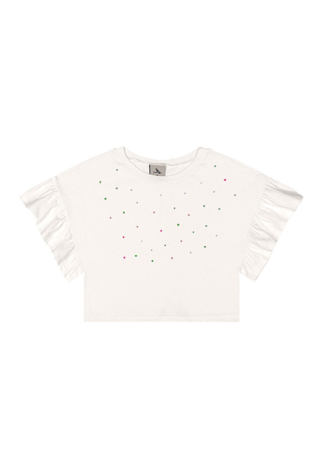 Infantil - Blusa Manga Franzida Strass Quimby Branco